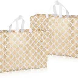 White Printed Gift Bags White Handles - Goodie Bags Pack of 2 Grocery Bags-12
