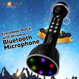 make ur wish Superier Quality With LED Wireless Bluetooth Microphone Connection Player Speaker 2-in1 With Recording + USB+FM Microphone image 2