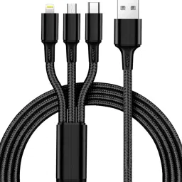 Retail Infinity Black Fast Charging cable USB to 3-in1 6Amp Type-C, Micro USB and lightning Port Phone Converter-picture-22