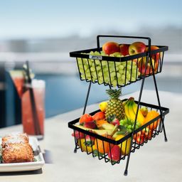 smart slide Premium 2 Tier Fruit Basket, Fruit Vegetable Bowl for Kitchen Countertop Steel Fruit & Vegetable Basket-picture-2