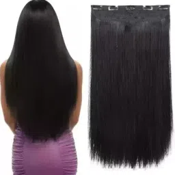 24 Inch 5 Clip Black Straight Synthetic Fiber Extensions For Women/Girls Hair Extension-image-35