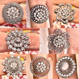 Silver Plated Vintage Rings ( Set of 8 ) for girls / women Silver, Steel Crystal Silver Plated Ring Set-image-56