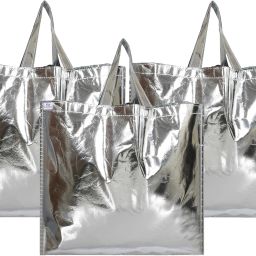 Silver Shiny Shopping Re-usable Eco-Friendly Hand Bag,Large Size-Pack of 3 (Silver) Pack of 3 Grocery Bags-picture-27