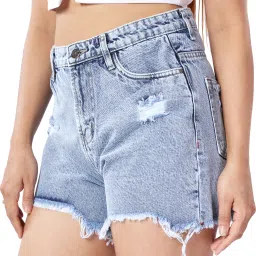 Self Design Women Blue Denim Shorts-picture-23