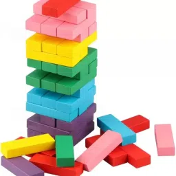 54-Piece Wooden Coloured Tumbling Tower Toys With 2 Dices, Building Block-29