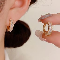 Small Gold Diamond Hoop Earrings For Women Girls Elegant Fashion Korean Earring Crystal, Diamond, Cubic Zirconia Alloy Earring Set, Hoop Earring-image-1
