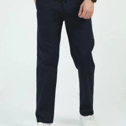 Men Relaxed Dark Blue Linen Blend Trousers-image-79