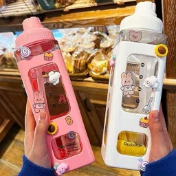 Kawaii Water Bottle with Straw and Sticker, Kawaii Bear Water Bottle 700 ml-image-95