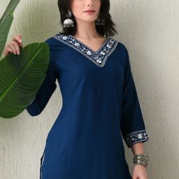 Women Embroidered Viscose Rayon Straight Kurta-image-12