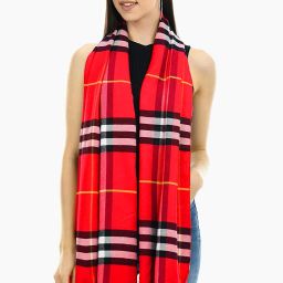 Checkered Wool Blend Women Red Stole-image-69