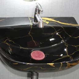 (16*12*5) inch super glossy finish premium quality black gold wall basin / (40*32*14) cm very attractive heavy quality ceramic wash basin / Wall Hung Basin-10