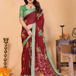 Embellished, Floral Print, Self Design Bollywood Cotton Silk, Silk Blend Saree-image-92
