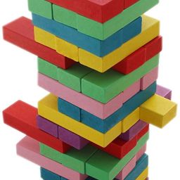 Colourful Wooden Tumbling Tower 48 Piece 24 cm Tall- Building Dominoes Blocks-image-18