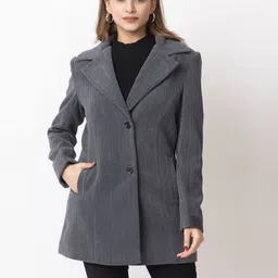 eleveight WOOLEN POLLYSTER SELF KNIT FABRIC Self Design Coat For Women-picture-5