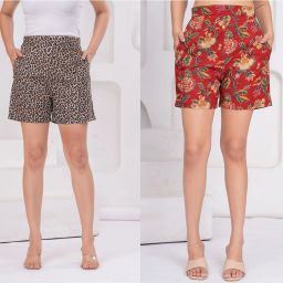 Pack of 2 Printed Women Red, Brown Regular Shorts-image-4