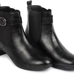 Flared Heel High Ankle Classic Winter Buckle Strap Chelsea Boots For Women-image-26