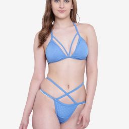Solid Women Bikini Blue Swimsuit-image-3