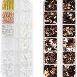 White Flower and Metal Ball and Gold Black Heart Grid Nail Art Set-image-86