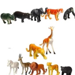 12 Pcs Wild Animals Set (Medium Size) - Learning and Educational Toy + Made of Rubber + Non-Toxic (Multicolor)-12