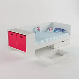 boingg! - a happy start Corner Engineered Wood Drawer Storage Bed in Red Colour-picture-29