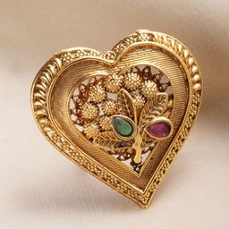 PANASH Women Gold-Plated Red & Green Stone Heart Shaped Finger Ring-36