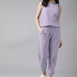 Roadster Women Lavender Solid Pure Cotton Co-Ords Set-picture-1
