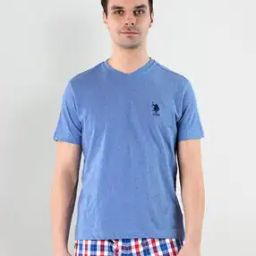 Regular Fit V-Neck Embroidered Logo I638 Lounge T-Shirt-picture-47