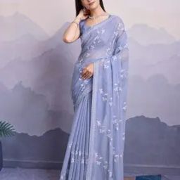 Women Embroidered Saree with Contrast Border-image-75