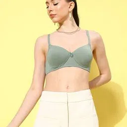Lightly-Padded T-Shirt Bra with Bow Applique-image-79
