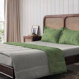 Leaf Print Double Bedsheet with Pillow Covers-image-6