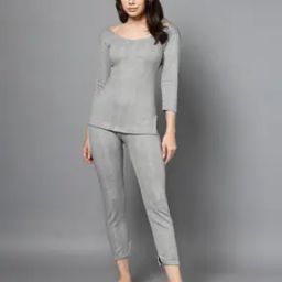 Women Ribbed Thermal Top & Thermal Leggings Set-image-47