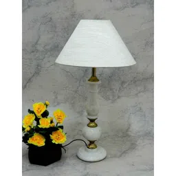 Tucasa Classic Marble/Brass Table Lamp with Off White Shade, LG-781-image-53