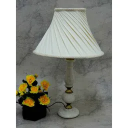 Tucasa Classic Marble/Brass Table Lamp with Off White Shade, LG-784-image-96