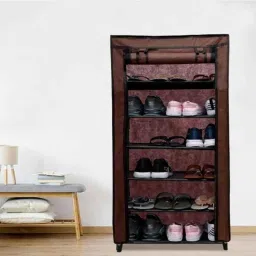 Philoshop 6 Shelves Metal Brown Modular Shoe Rack with Non Woven Fabric Cover-12