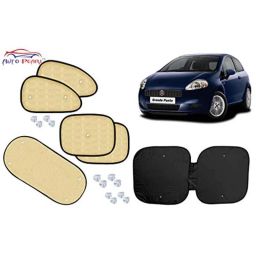 Auto Pearl 6 Pcs PVC &a; Mesh Beige Window, Front &a; Rear Sun Shade Set for Fiat Grande Punto-picture-13