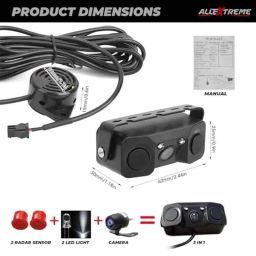 AllExtreme CW-07 0.3-2m 170 deg IP67 Black 2 LED Rear View Dual Parking Sensor Kit with Reverse Backup Radar System image 2
