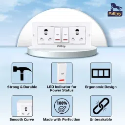 Palfrey 16A 2 Socket White Polycarbonate Electric Extension Board with 2 LED Indicator Switch &a; 5m Wire, 16165 IND image 5