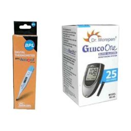 BPL Accudigit DT-02 Digital Thermometer &a; Dr. Morepen BG 03 Gluco One 25 Pcs Test Strips Combo-1