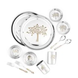 Classic Essentials SNB-12 Vriksha 12 Pcs Stainless Steel Dinnerware Set with Permanent Laser Design-picture-13