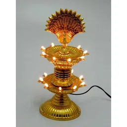 Tucasa Golden Electric 2 Layer Pecock Diya, DW-74-45
