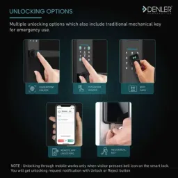 Denler DL05 Black Digital Smart Door Lock with Inbuilt Wi-Fi App, Passage Mode, OTP, Fingerprint Lock, RFID Card, PIN &a; Key image 3
