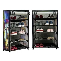 Glowsilk 5 Shelves Metal &a; Non-Woven Modular Grey Shoe Rack with Pokemon Cartoon Print-picture-45