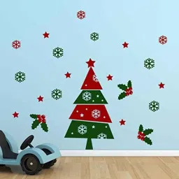 Asian Paints CX023B Wall Ons 1x2.5ft Vinyl Christmas Tree with Snow Flakes Mistletoe &a; Stars UV Printed Self Adhesive Wall Sticker, HPCA15131-picture-8
