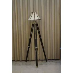 Tucasa Mango Wood Black Tripod Floor Lamp with Polycotton Off White Shade, P-113-image-75
