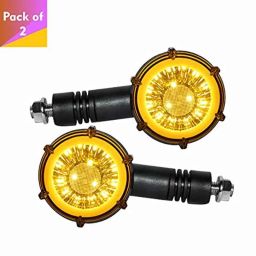 Miwings Front Rear Round Turn Signal Indicator Lamp 10 Led Running Light Drl For Royal Enfield And Universal Motorbikes (Yellow/Blue)-27