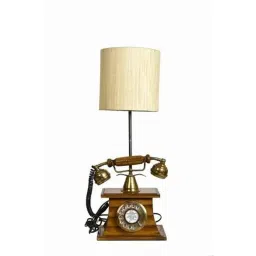 Tucasa Mango Wood Vintage Telephone Lamp with Polycotton Light Brown Shade, TL-01-image-11