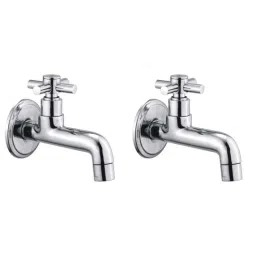Spazio Libra Brass Chrome Finish Long Body Bib Cock with Wall Flange (Pack of 2)-picture-15