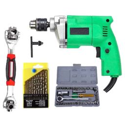 Shopper52 10mm Electric Drill Machine with 13 Pcs Drill Bit Set, 40 Pcs Screwdriver Set &a; 48 in 1 Wrench Spanner Set, DRL13P40P48IN1-11