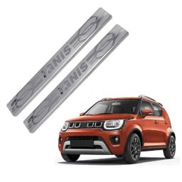 Car Accessories Hub 4 Pcs Stainless Steel Silver Car Footstep Sill Plate Set without LED for Maruti Suzuki Ignis All Model-image-53