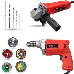 Walkers 800W Angle Grinder, 500W 10mm Drill Machine, 5 Pcs Wheel &a; 5 Pcs Drill Bits Combo, WKCB436-33